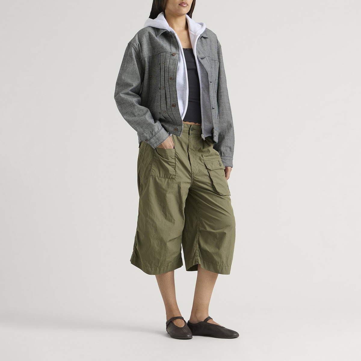 Dime Women's Pleated Denim Jacket in Reversed Indigo