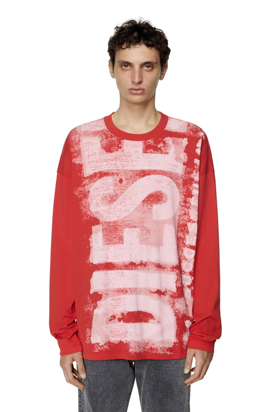 Photo: Diesel Long-sleeve T-shirt with smudged logo - T-Shirts Mens in Red
