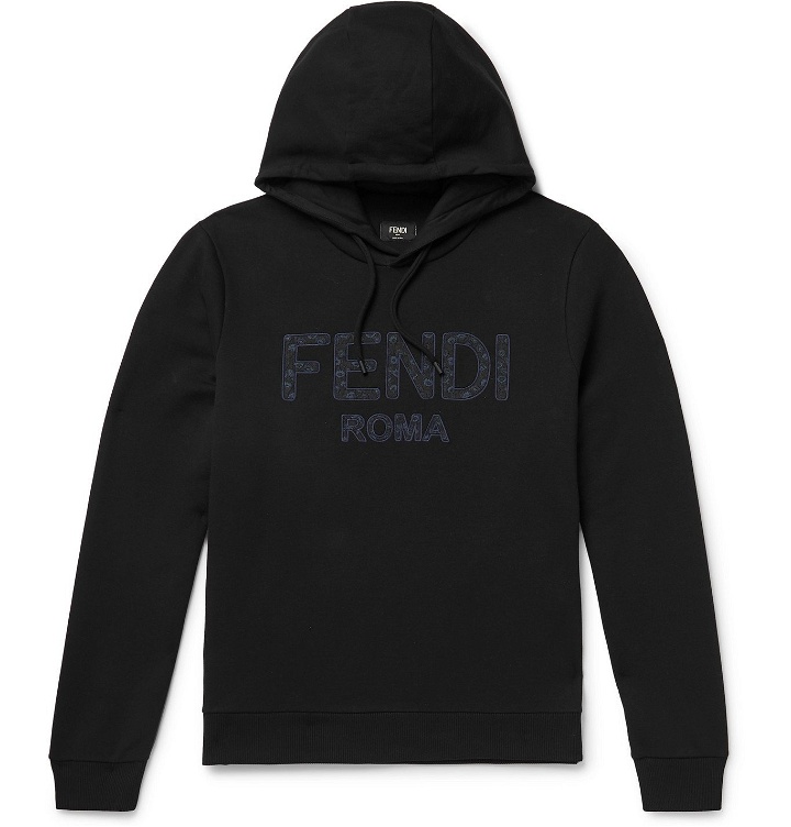 Photo: Fendi - Logo-Appliquéd Fleece-Back Cotton-Jersey Hoodie - Black