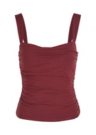 Reformation Trish Ruched Stretch-cotton top Burgundy