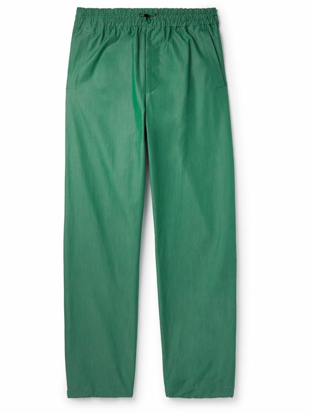 Photo: Auralee - Easy Straight-Leg Cotton-Chambray Drawstring Trousers - Green