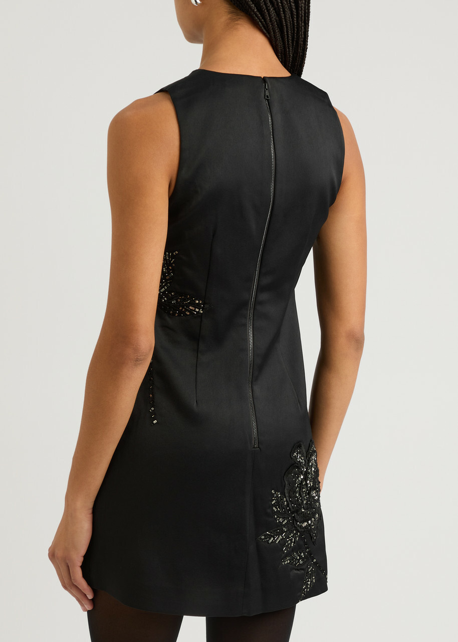 Alice + Olivia Clyde Embellished Satin Mini Dress Black