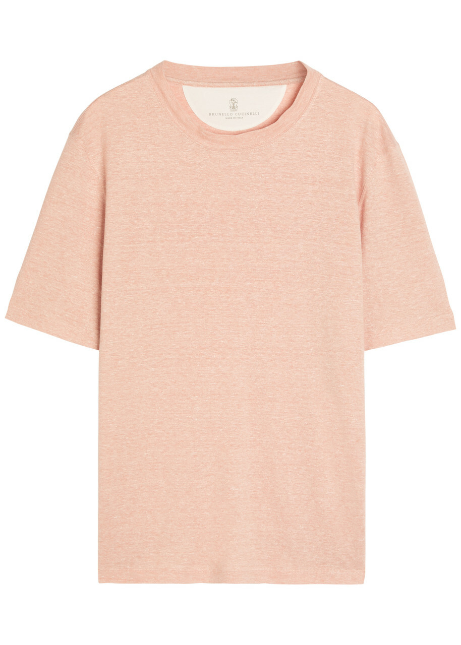 Brunello Cucinelli Linen and Cotton-blend T-shirt Peach