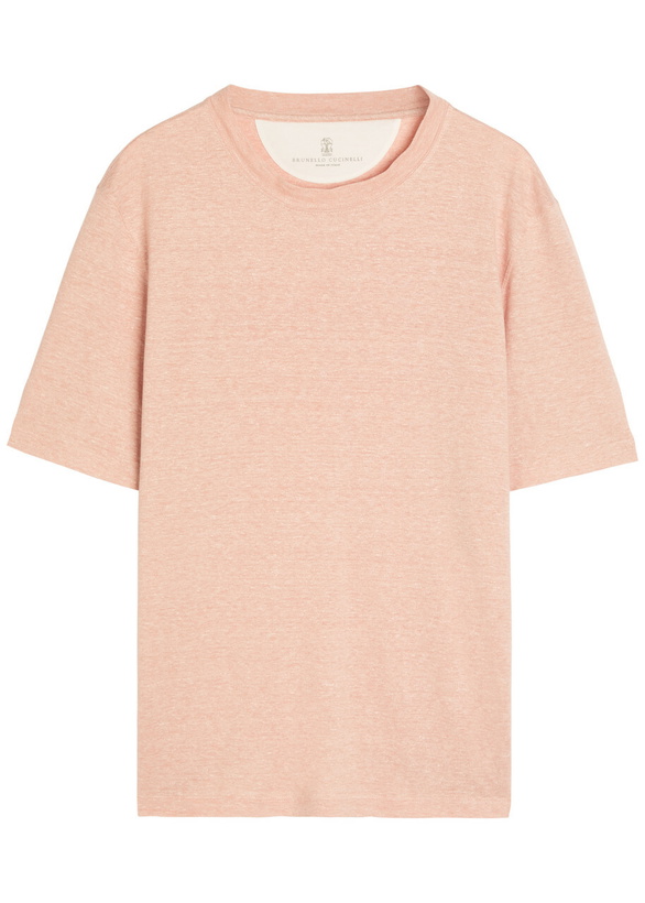 Photo: Brunello Cucinelli Linen and Cotton-blend T-shirt Peach
