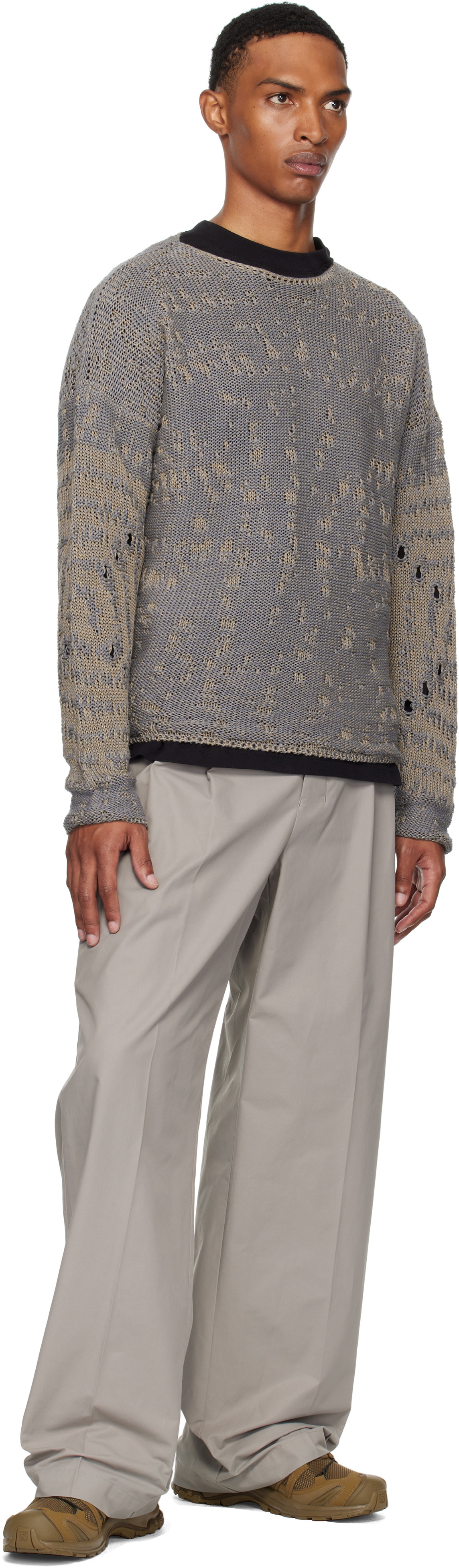 ROA Blue & Beige Vortex Crewneck Sweater