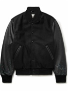 Golden Bear - The Albany Wool-Blend and Paint-Splattered Leather Bomber Jacket - Black