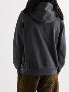 REMI RELIEF - Leather-Trimmed Loopback Cotton-Jersey Zip-Up Hoodie - Black
