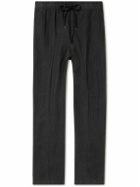 James Perse - Garment-Dyed Straight-Leg Linen Drawstring Trousers - Black