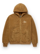 STÜSSY - Logo-Embroidered Fleece Zip-Up Hoodie - Brown