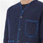 Universal Works Men's Blanket Stitch Wool Fleece Cardigan in Navy