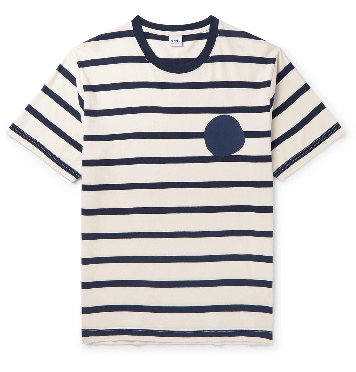 Photo: NN07 - Dylan Logo-Print Striped Cotton-Jersey T-shirt - Neutrals