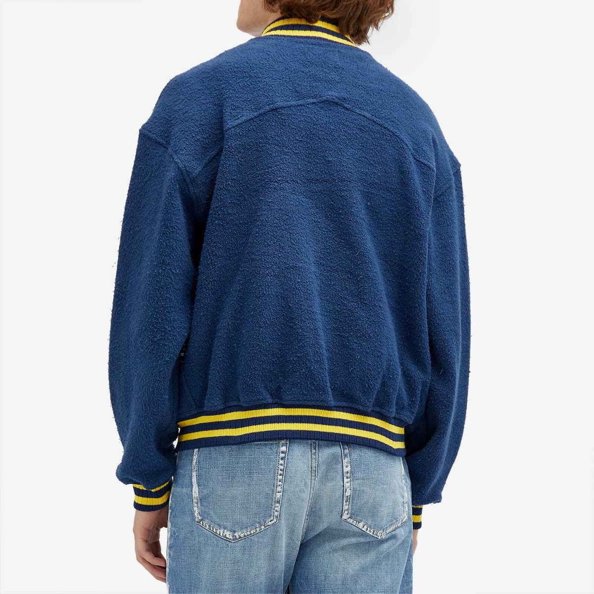 Rhude Men's Varsity Logo Bomber Jacket in Navy/Yellow