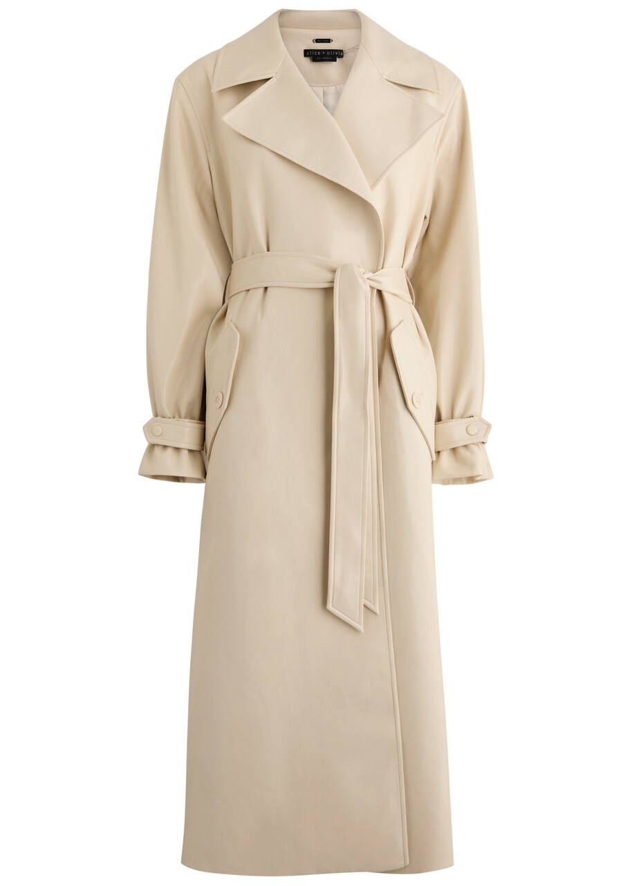 Alice + Olivia Sullivan Belted Faux Leather Trench Coat Cream