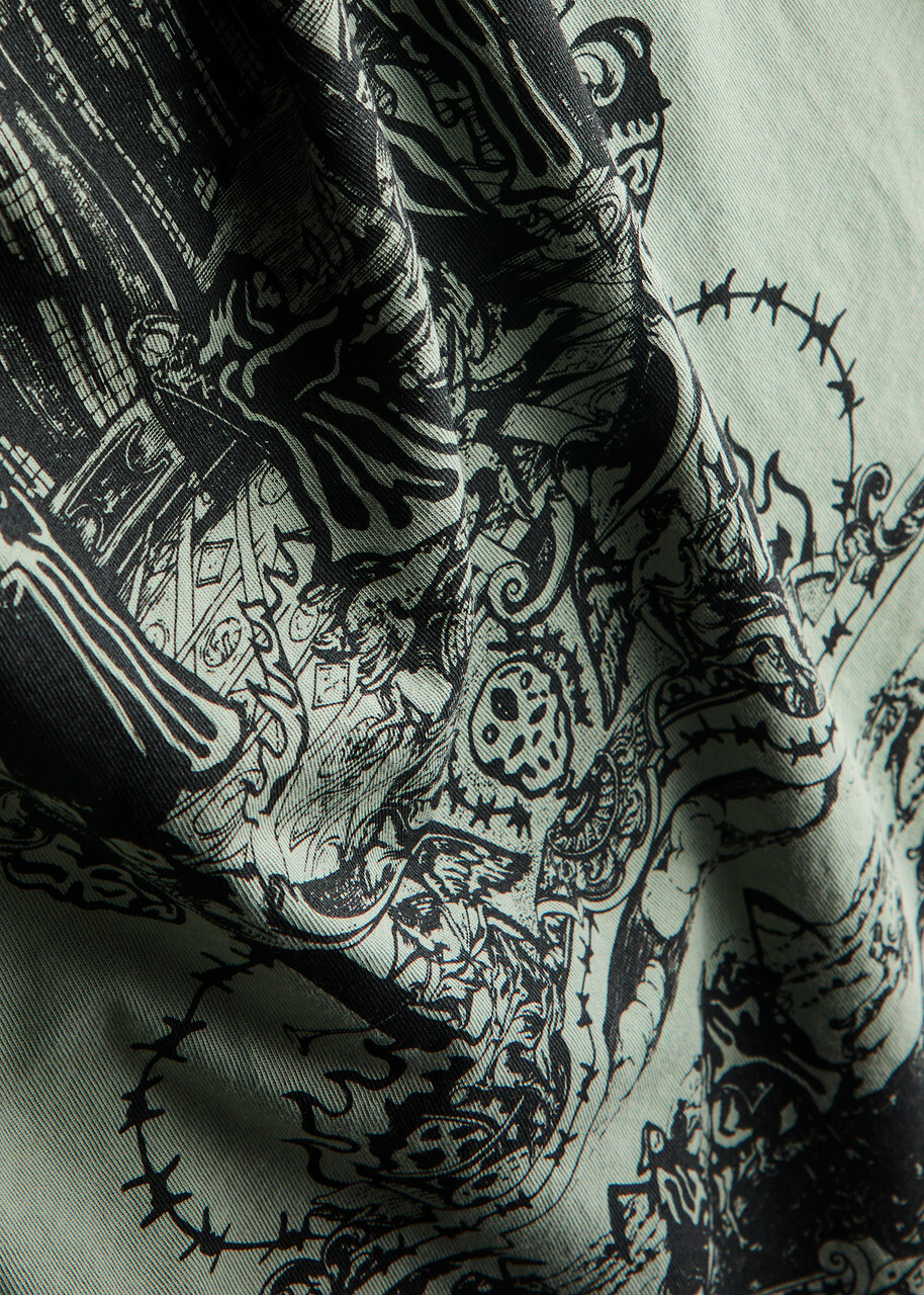 Warren Lotas Dark Feast Printed Cotton T-shirt Grey