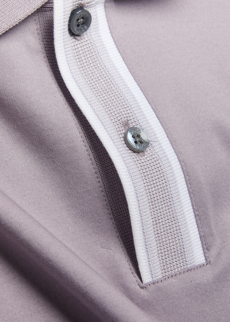 Boss Striped-trim Cotton Polo Shirt Light Purple