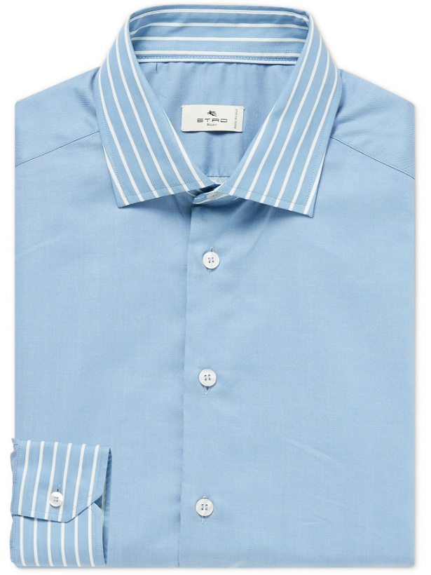 Photo: ETRO - Slim-Fit Striped Herringbone Cotton Shirt - Blue