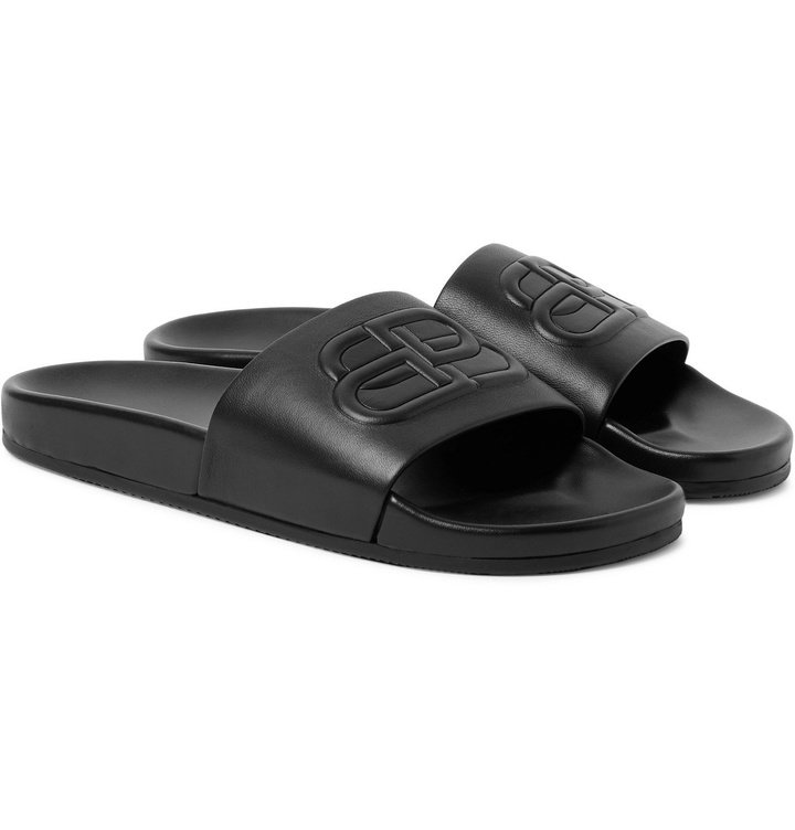 Photo: Balenciaga - Logo-Embossed Leather Slides - Black