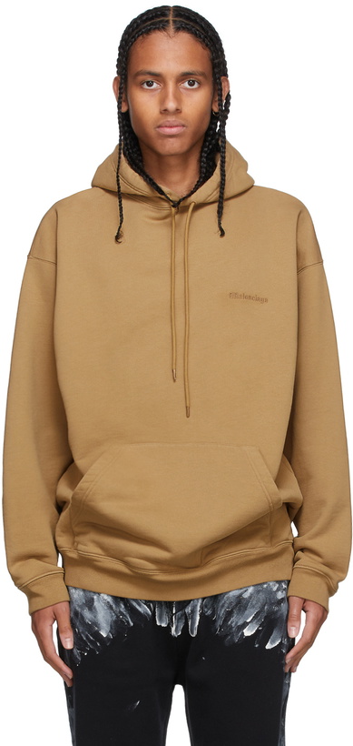 Photo: Balenciaga Tan Medium Fit Logo Hoodie