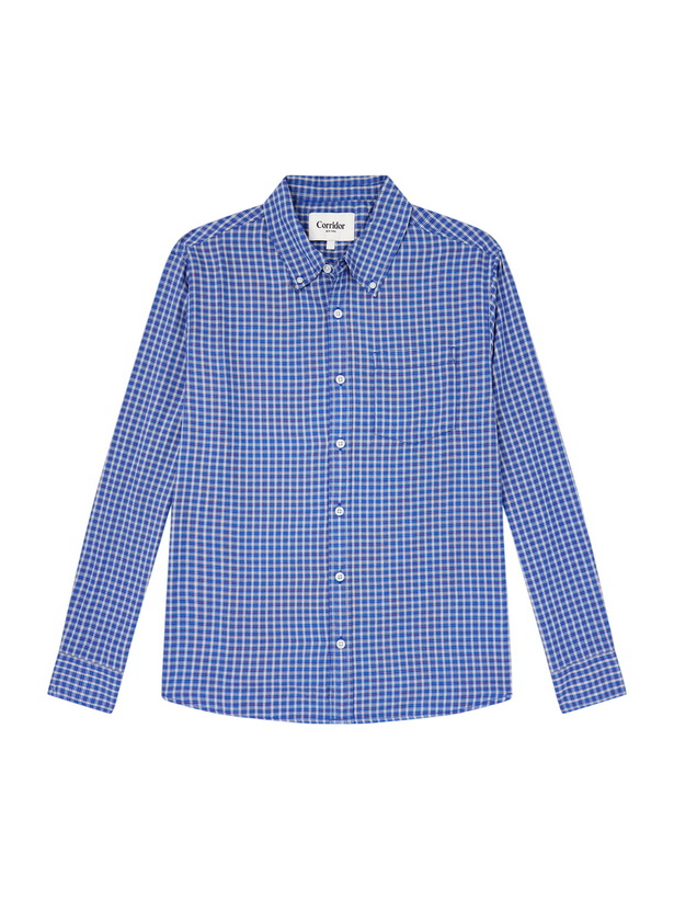 Photo: Corridor - Bruce Button-Down Collar Checked Cotton-Blend Poplin Shirt - Blue
