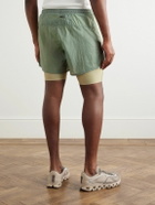 DISTRICT VISION - Straight-Leg Layered Logo-Print Stretch-Jersey and Shell Drawstring Shorts - Green
