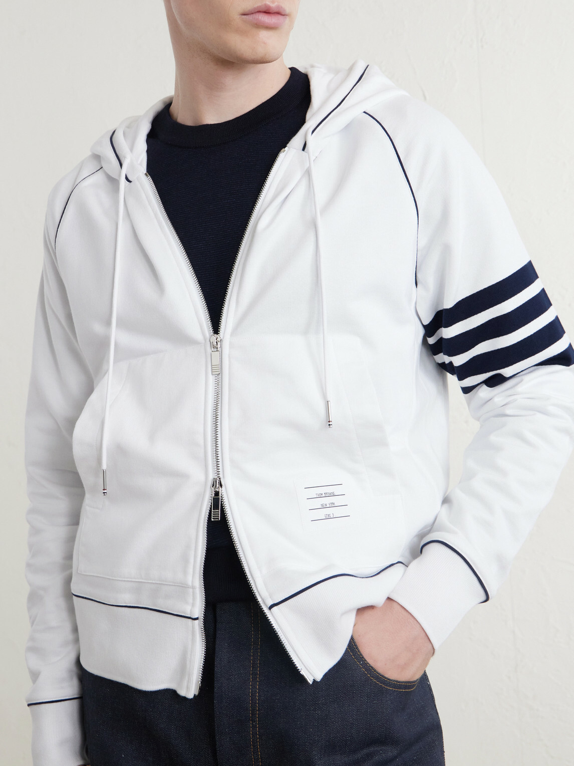Thom Browne - 4-Bar Cotton-Jersey Zip-Up Hoodie - White