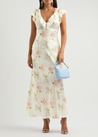 Loveshackfancy Kingley Floral-print Silk-satin Maxi Dress Cream