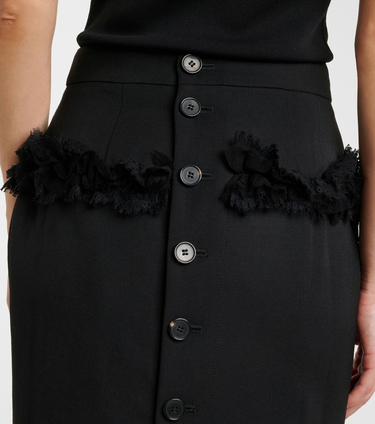 McQueen Buttoned lace-trimmed wool pencil skirt