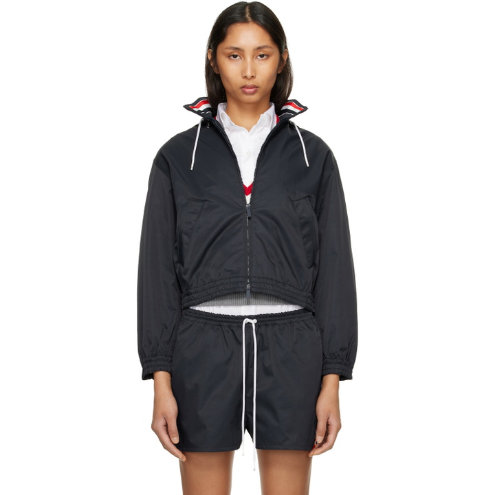 Photo: Thom Browne Navy Nylon Tech Track Jacket