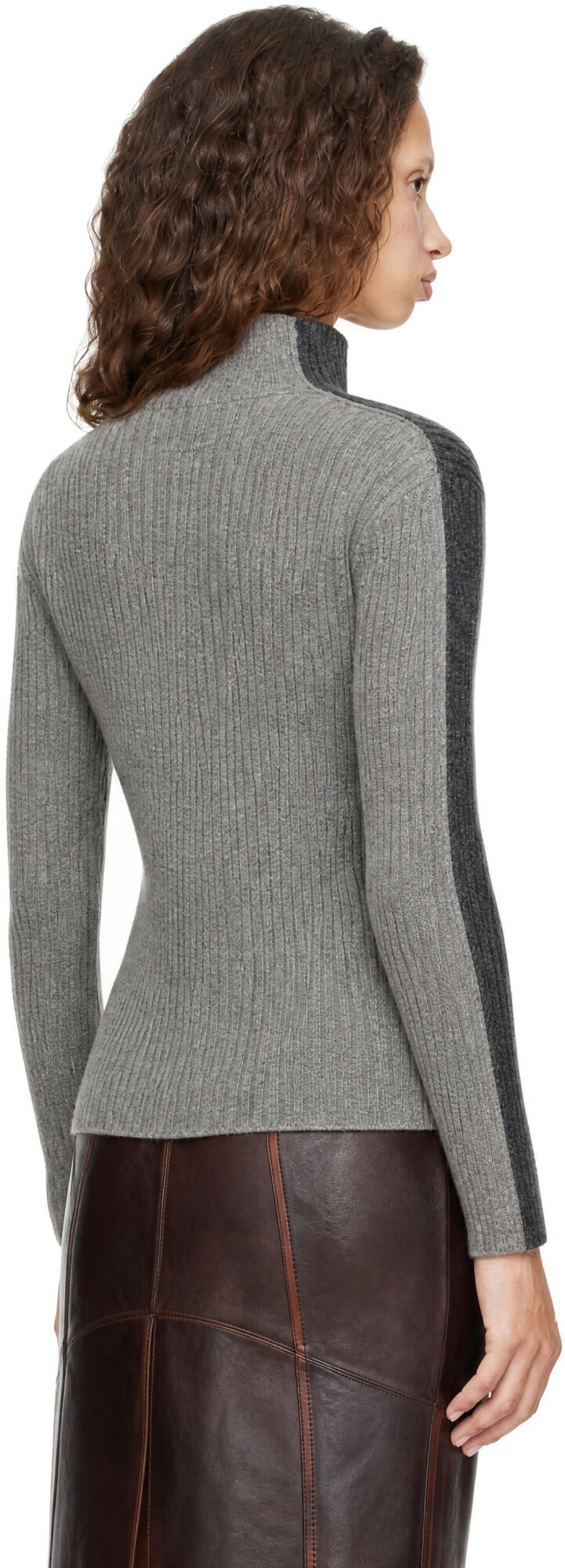 Helmut Lang Gray Wool Mock-Neck Sweater