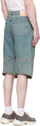 Marine Serre Blue Moon Laser Denim Shorts