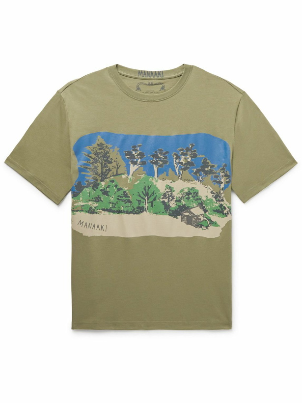 Photo: MANAAKI - The Simple Life Printed Cotton-Jersey T-Shirt - Green
