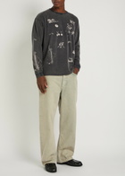 Duke And Dexter Sketch Printed Long Sleeve Cotton T-shirt Grey