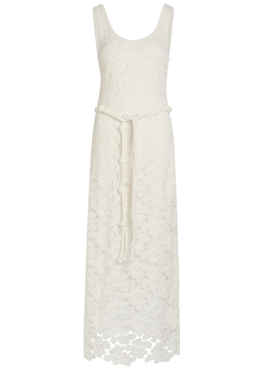 Simkhai Eloise Lace Belted Cotton-blend Maxi Dress Ivory