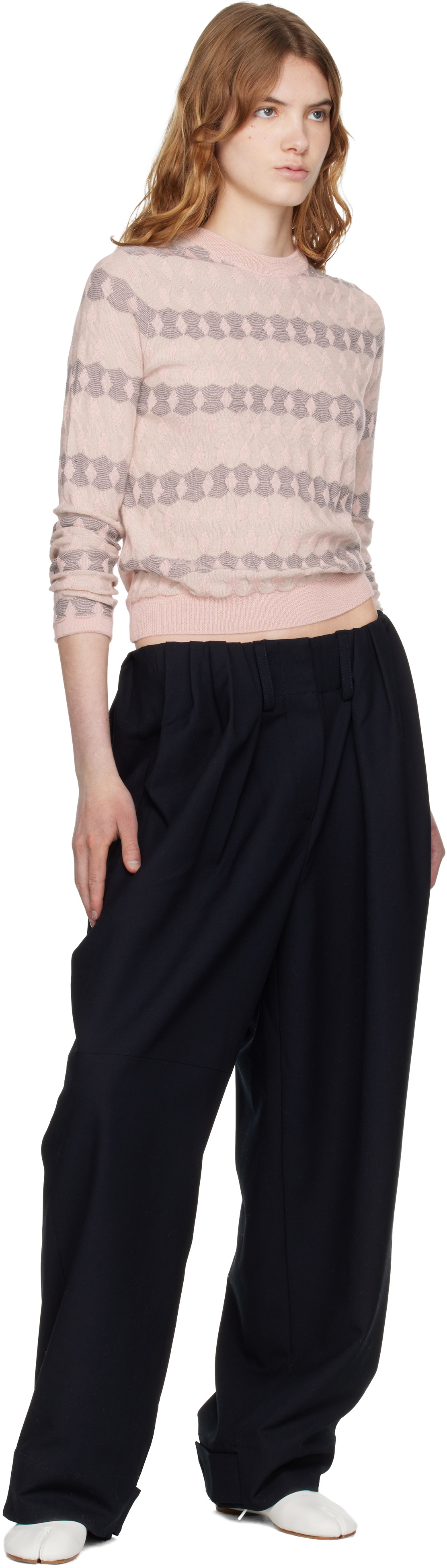OPEN YY Pink Jacquard Pullover Sweater