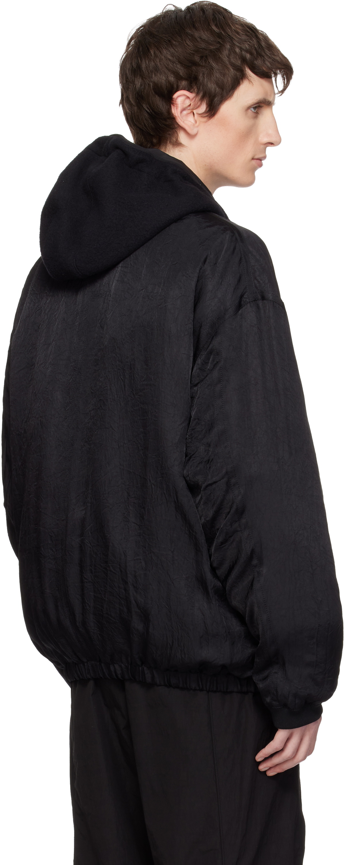 WOOYOUNGMI Black Wrinkled MA-1 Bomber Jacket
