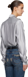 AARON ESH Gray Silk Military Shirt