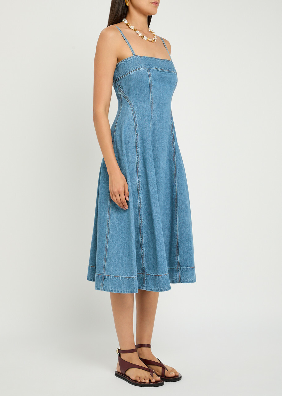 Paige Pippa Panelled Denim Midi Dress Blue