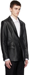Lardini Black Notched Lapel Leather Jacket