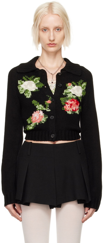 Photo: Yuhan Wang Black Rose Intarsia Cardigan