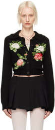 Yuhan Wang Black Rose Intarsia Cardigan