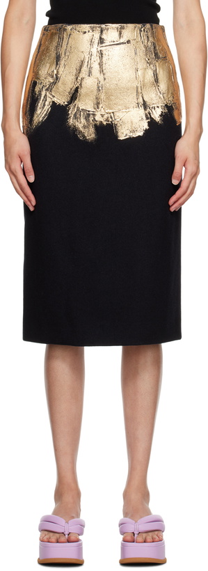 Photo: Dries Van Noten Black Coated Midi Skirt