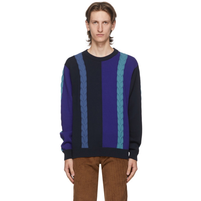 Photo: PS by Paul Smith Navy Colorblock Crewneck Sweater