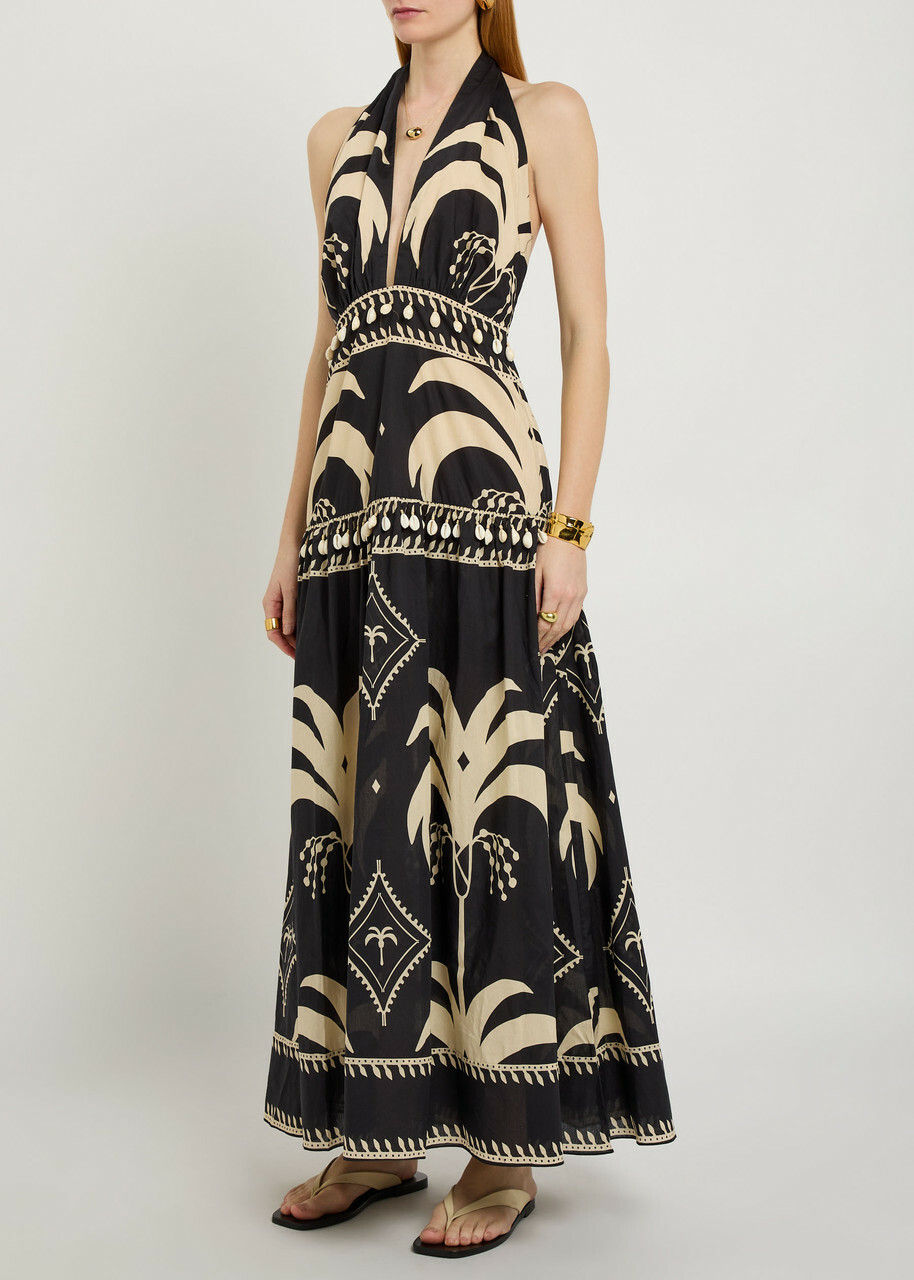 Johanna Ortiz Latin Rhythms Patterned Cotton Maxi Dress Black