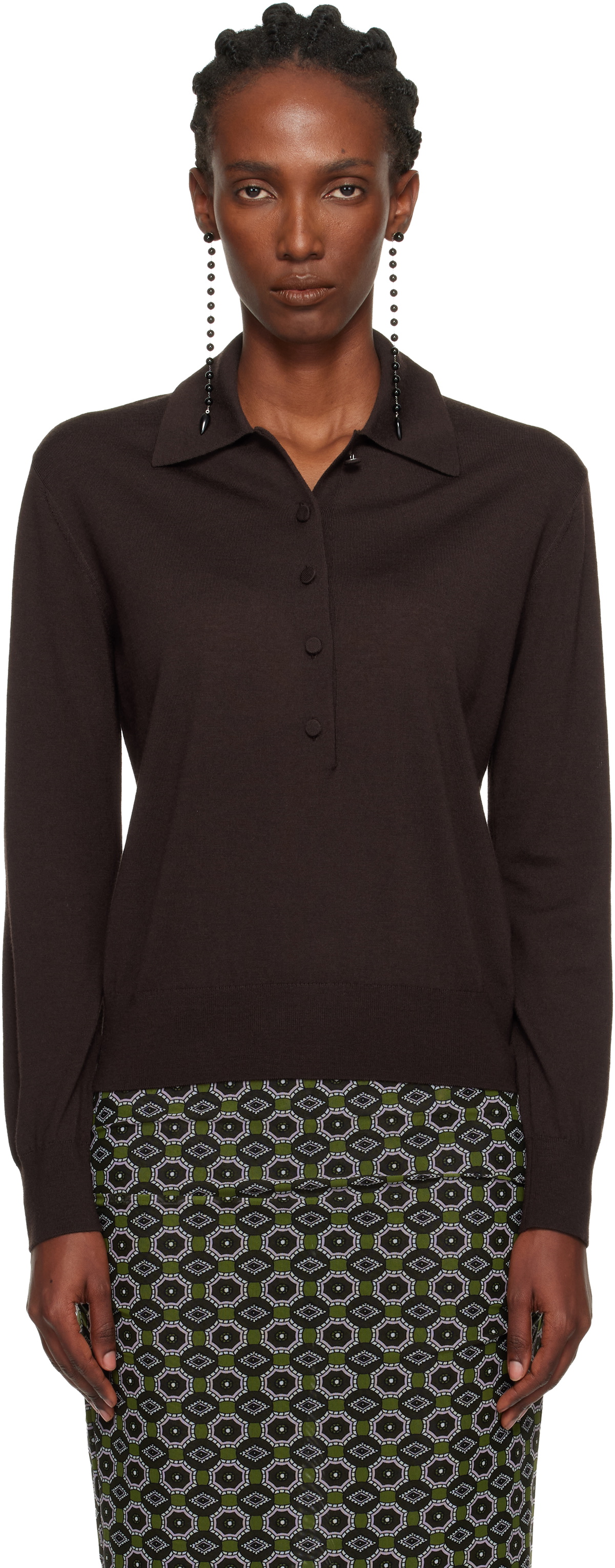 Dries Van Noten Brown Wool Polo