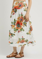Farm Rio Delicate Garden Broderie Anglaise Cotton Midi Skirt White