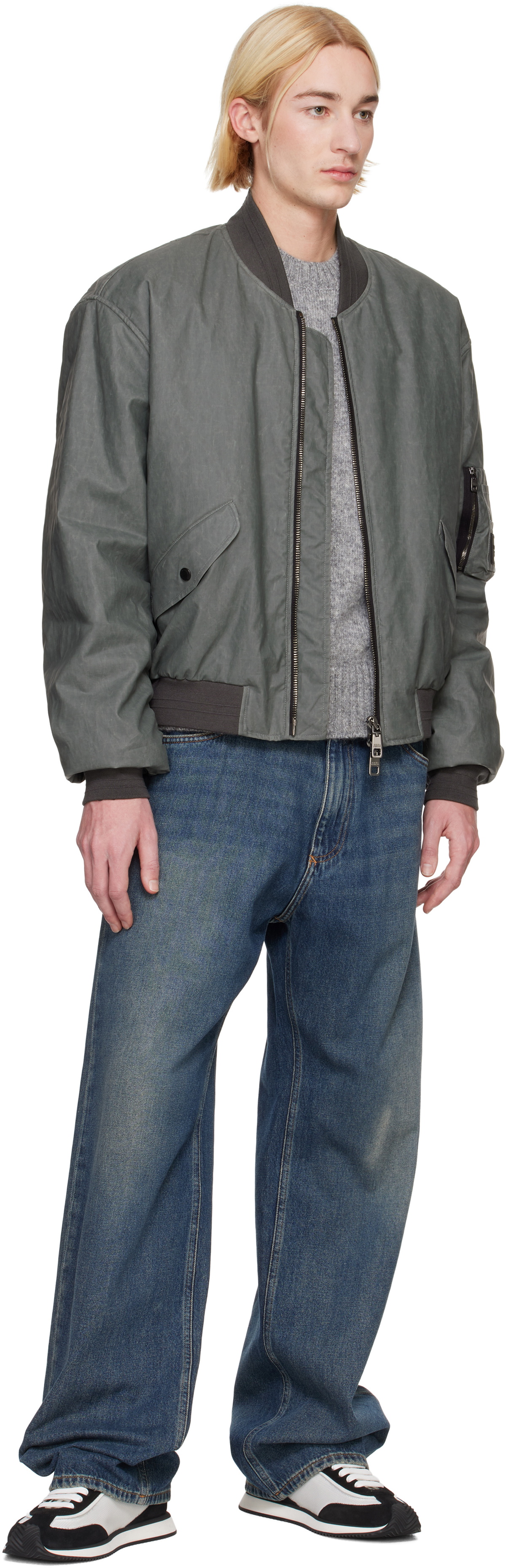 Dolce&Gabbana Gray Oversize Linen Bomber Jacket