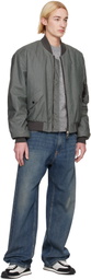 Dolce&Gabbana Gray Oversize Linen Bomber Jacket