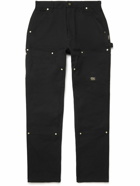 Abc. 123. - Double Knee Straight-Leg Logo-Appliquéd Cotton-Canvas Trousers - Black