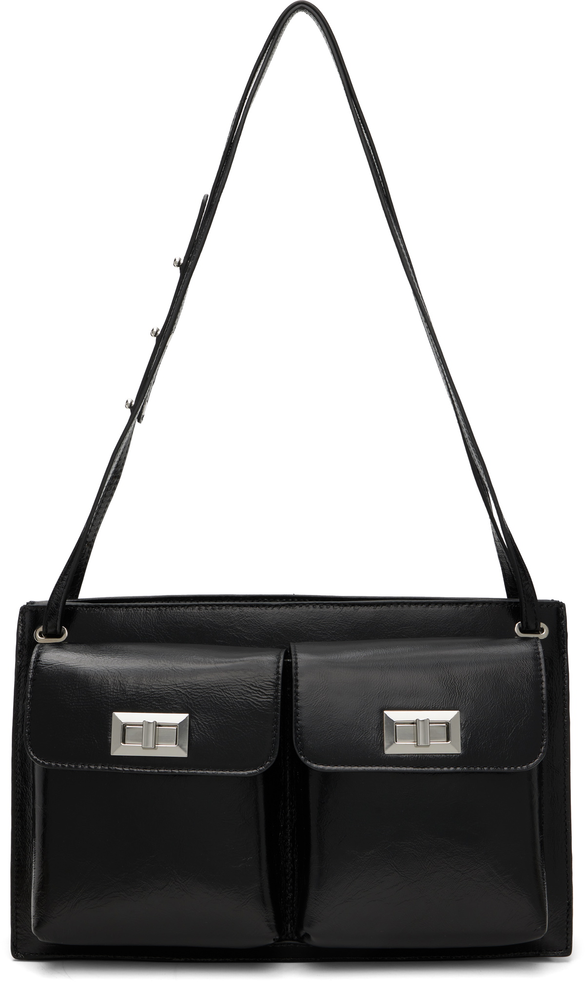 BY FAR Black Billy Tote Creased Leather Shoulder Bag