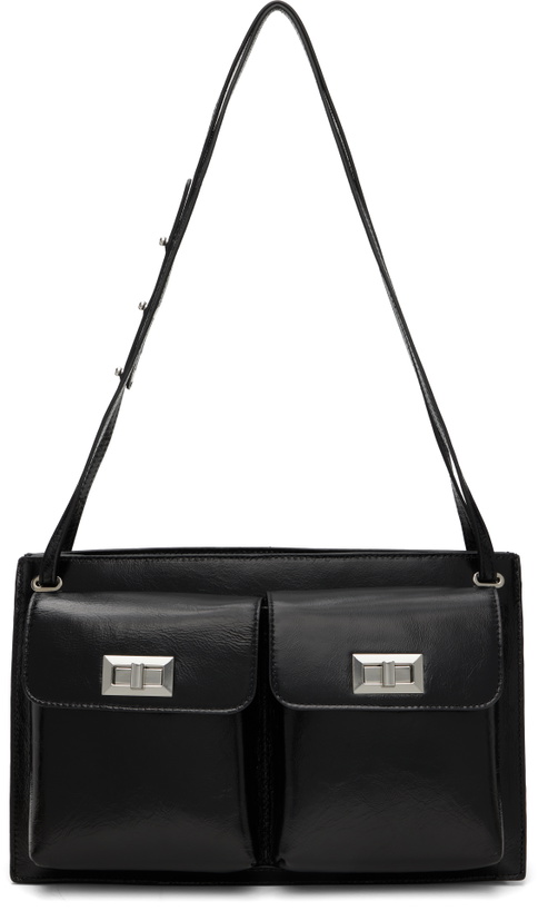 Photo: BY FAR Black Billy Tote Creased Leather Shoulder Bag